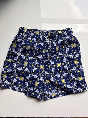 Janie and Jack Navy Yellow Abstract Boys Swim Suit bottoms, size 6